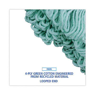 Boardwalk EcoMop Looped-End Mop Head, Recycled Fibers, Medium Size, Green, 12/Carton (BWK1200MCT)