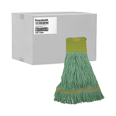 Boardwalk EcoMop Looped-End Mop Head, Recycled Fibers, Medium Size, Green, 12/Carton (BWK1200MCT)