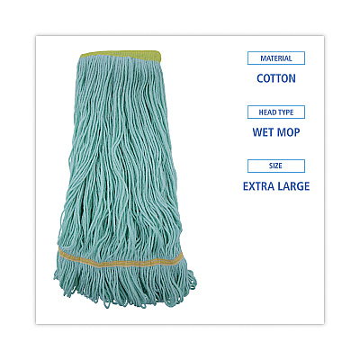 Boardwalk EcoMop Looped-End Mop Head, Recycled Fibers, Extra Large Size, Green, 12/CT (BWK1200XLCT)