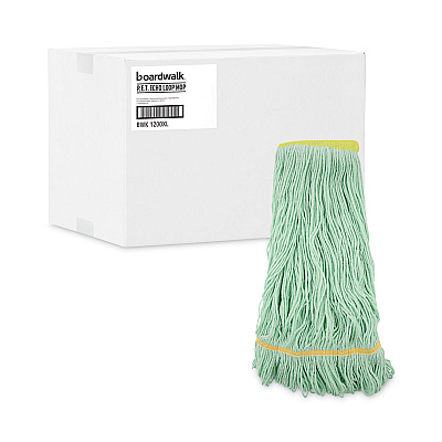 Boardwalk EcoMop Looped-End Mop Head, Recycled Fibers, Extra Large Size, Green, 12/CT (BWK1200XLCT)