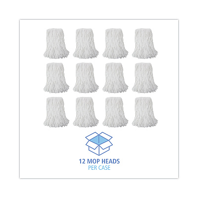 Boardwalk Mop Head, Value Standard Head, Rayon Fiber, Cut-End, Size No. 16, White, 12/Carton (BWK2016R)