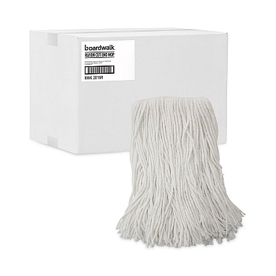 Boardwalk Mop Head, Value Standard Head, Rayon Fiber, Cut-End, Size No. 16, White, 12/Carton (BWK2016R)