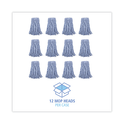 Boardwalk Mop Head, Standard Head, Cotton/Synthetic Fiber, Cut-End, #24, Blue, 12/Carton (BWK2024B)