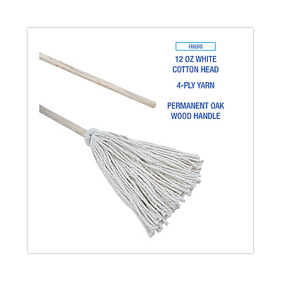 Boardwalk Handle/Deck Mops, #12 White Cotton Head, 48" Natural Wood Handle, 6/Pack (BWK112C)