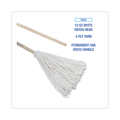 Boardwalk Handle/Deck Mops, #12 White Rayon Head, 48" Natural Wood Handle, 6/Pack (BWK112R)