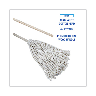 Boardwalk Handle/Deck Mops, #16 White Cotton Head, 48" Natural Wood Handle (BWK116C)