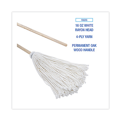 Boardwalk Handle/Deck Mops, #16 White Rayon Head, 48" Natural Wood Handle (BWK116R)