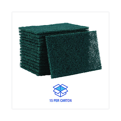 Boardwalk Heavy-Duty Scour Pad, 6 x 9, Green 15/Carton (BWK186)