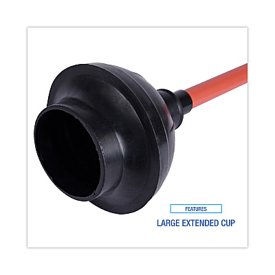 Boardwalk Toilet Plunger, 18" Plastic Handle, 5.63" dia, Red/Black, 6/Carton (BWK09201)