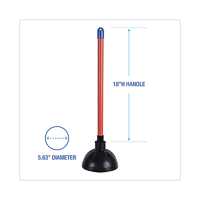 Boardwalk Toilet Plunger, 18" Plastic Handle, 5.63" dia, Red/Black (BWK09201EA)
