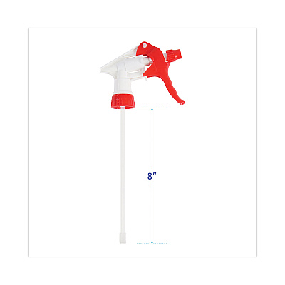 Boardwalk Trigger Sprayer 250, 8" Tube, Fits 16-24 oz Bottles, Red/White, 24/Carton (BWK09227)