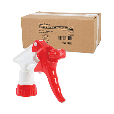 Boardwalk Trigger Sprayer 250, 8" Tube, Fits 16-24 oz Bottles, Red/White, 24/Carton (BWK09227)
