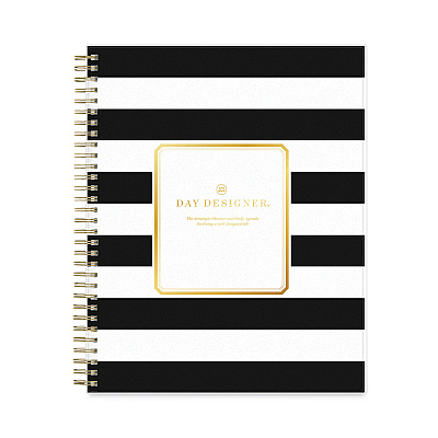 Blue Sky Day Designer Daily/Monthly Frosted Planner, Rugby Stripe Artwork, 10 x 8, Black/White Cover, 12-Month (July-June): 2025-2026 (137885)
