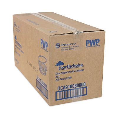 Pactiv Evergreen EarthChoice Recycled PET Hinged Container, 8 oz, 4.92 x 5.87 x 1.32, Clear, Plastic, 200/Carton (PCT0CA910080000)