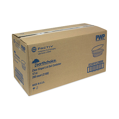 Pactiv Evergreen EarthChoice Recycled PET Hinged Container, 12 oz, 4.92 x 5.87 x 1.89, Clear, Plastic, 200/Carton (PCT0CA910120000)