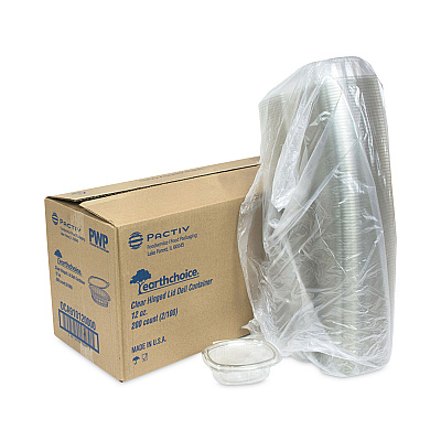 Pactiv Evergreen EarthChoice Recycled PET Hinged Container, 12 oz, 4.92 x 5.87 x 1.89, Clear, Plastic, 200/Carton (PCT0CA910120000)