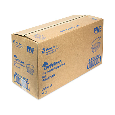 Pactiv Evergreen EarthChoice Recycled PET Hinged Container, 16 oz, 4.92 x 5.87 x 2.48, Clear, Plastic, 200/Carton (PCT0CA910160000)