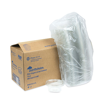 Pactiv Evergreen EarthChoice Recycled PET Hinged Container, 16 oz, 4.92 x 5.87 x 2.48, Clear, Plastic, 200/Carton (PCT0CA910160000)