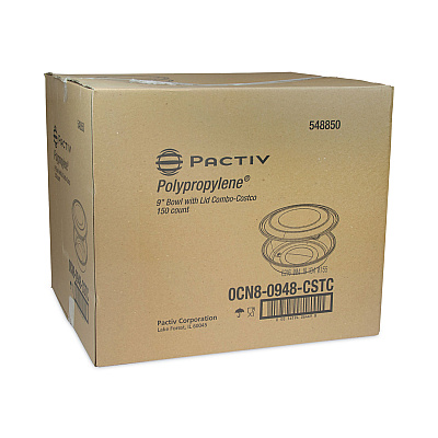 Pactiv Evergreen EarthChoice MealMaster Container with Lid, 48 oz, 10.13" Diameter x 2.13"h, 1-Compartment, Black/Clear, Plastic, 150/Carton (PCT0CN80948CSTC)