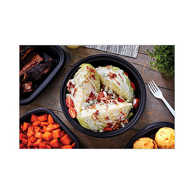 Pactiv Evergreen EarthChoice MealMaster Container with Lid, 48 oz, 10.13" Diameter x 2.13"h, 1-Compartment, Black/Clear, Plastic, 150/Carton (PCT0CN80948CSTC)