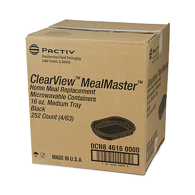 Pactiv Evergreen EarthChoice MealMaster Container, 16 oz, 8.13 x 6.5 x 1, Black, Plastic, 252/Carton (PCT0CN846160000)