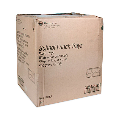 Pactiv Evergreen Foam School Trays, 6-Compartment Tray, 8.5 x 11.5 x 1.25, White, 500/Carton (PCT0TH10601SGBX)