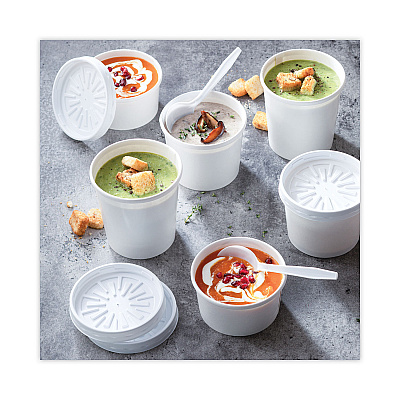 Pactiv Evergreen Paper Round Food Container and Lid Combo, 12 oz, 3.75" Diameter x 3h", White, 250/Carton (PCTD12RBLD)