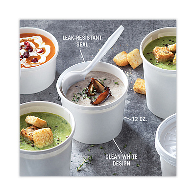 Pactiv Evergreen Paper Round Food Container and Lid Combo, 12 oz, 3.75" Diameter x 3h", White, 250/Carton (PCTD12RBLD)