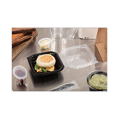 Pactiv Evergreen EarthChoice Vented Dual Color Microwavable Hinged Lid Container, 1-Compartment, 16oz, 6 x 6 x 3, Black/Clear, Plastic, 321/CT (PCTDC6610B000)