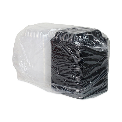 Pactiv Evergreen EarthChoice Vented Dual Color Microwavable Hinged Lid Container, 1-Compartment, 38oz, 8.5x8.5x3, Black/Clear, Plastic, 150/CT (PCTDC858100B000)