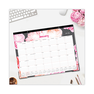 Blue Sky Joselyn Desk Pad, Rose Artwork, 22 x 17, White/Pink/Peach Sheets, Black Binding, Clear Corners, 12-Month (Jan to Dec): 2026 (102714)