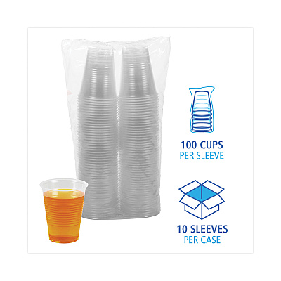 Boardwalk Translucent Plastic Cold Cups, 10 oz, Polypropylene, 100 Cups/Sleeve, 10 Sleeves/Carton (BWKTRANSCUP10CT)