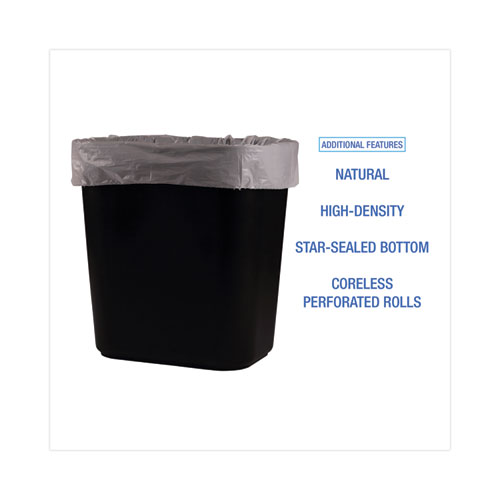 Boardwalk High-Density Can Liners, 10 gal, 6 microns, 24" x 23", Natural, 50 Bags/Roll, 20 Rolls/Carton (242306)