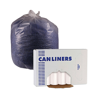 Boardwalk High-Density Can Liners, 33 gal, 14 mic, 33" x 38", Natural, Perforated Roll, 25 Bags/Roll, 10 Rolls/Carton (BWK334016)