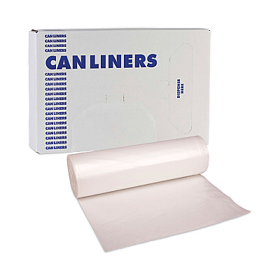 Boardwalk High-Density Can Liners, 33 gal, 14 mic, 33" x 38", Natural, Perforated Roll, 25 Bags/Roll, 10 Rolls/Carton (BWK334016)
