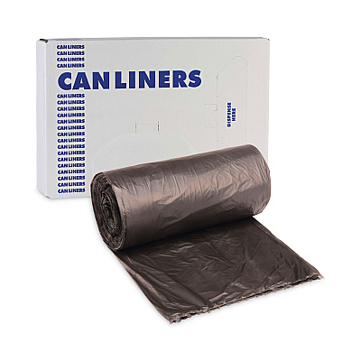 Boardwalk High-Density Can Liners, 60 gal, 14 mic, 38" x 58", Black, Perforated Roll, 25 Bags/Roll, 8 Rolls/Carton (BWK385817BLK)