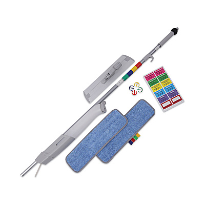 Boardwalk Bucketless Microfiber Mop System, 5 x 18 Blue Microfiber Head, 59" Gray Aluminum/Polypropylene Handle (BWKBWMS16MFM)