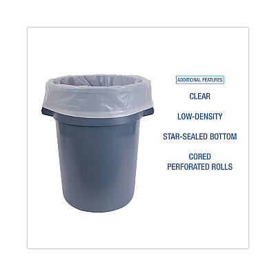 Boardwalk Industrial Drum Liners Rolls, 60 gal, 1.8 mil, 38" x 63", Clear, 75/Carton (BWKD38633CL)