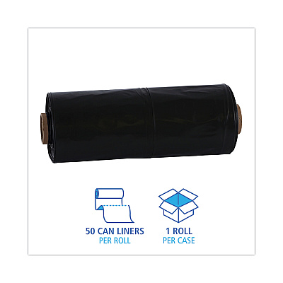 Boardwalk Industrial Drum Liners Rolls, 60 gal, 2.7 mil, 38" x 63", Black, 50/Carton (BWKD38634BN)