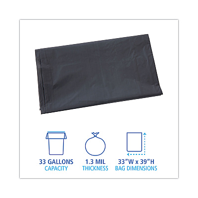Boardwalk Linear Low Density Industrial Can Liners, 33 gal, 1.3 mil, 33" x 39", Gray, Flat Pack, 100/Carton (BWKG3339G)