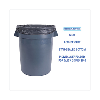Boardwalk Linear Low Density Industrial Can Liners, 33 gal, 1.3 mil, 33" x 39", Gray, Flat Pack, 100/Carton (BWKG3339G)