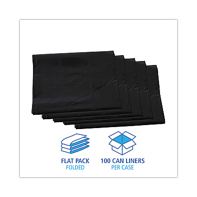 Boardwalk Linear Low Density Industrial Can Liners, 60 gal, 1.7 mil, 38" x 58", Black, Flat Pack, 100/Carton (BWKG3858HBL)
