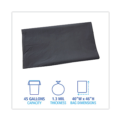 Boardwalk Linear Low Density Industrial Can Liners, 45 gal, 1.3 mil, 40" x 46", Gray, Flat Pack, 100/Carton (BWKG4046G)