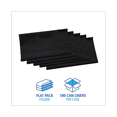 Boardwalk Linear Low Density Industrial Can Liners, 45 gal, 1.7 mil, 40" x 46", Black, Flat Pack, 100/Carton (BWKG4046HBL)