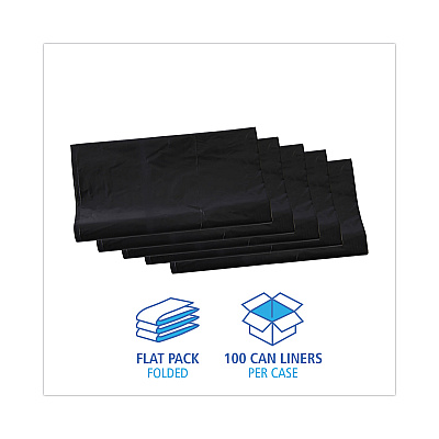 Boardwalk Linear Low Density Industrial Can Liners, 56 gal, 1.7 mil, 43" x 47", Black, Flat Pack, 100/Carton (BWKG4347HBL)