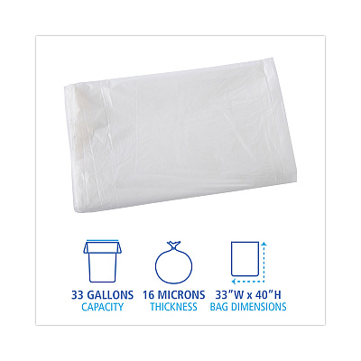 Boardwalk High Density Industrial Can Liners Flat Pack, 33 gal, 16 mic, 33" x 40", Natural, Flat Pack, 200/Carton (BWKH3340S)