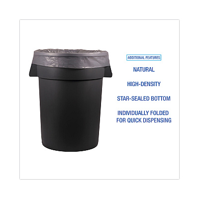 Boardwalk High Density Industrial Can Liners Flat Pack, 33 gal, 16 mic, 33" x 40", Natural, Flat Pack, 200/Carton (BWKH3340S)