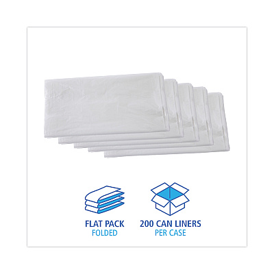 Boardwalk High Density Industrial Can Liners Flat Pack, 60 gal, 13 mic, 38" x 60", Natural, Flat Pack, 200/Carton (BWKH3860H)