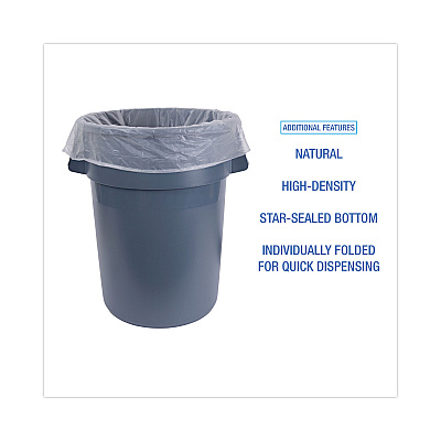 Boardwalk High Density Industrial Can Liners Flat Pack, 60 gal, 16 mic, 38" x 60", Natural, Flat Pack, 100/Carton (BWKH3860S)