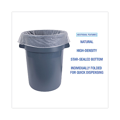 Boardwalk High Density Industrial Can Liners Flat Pack, 45 gal, 16 mic, 40" x 48", Natural, Flat Pack, 200/Carton (BWKH4048S)